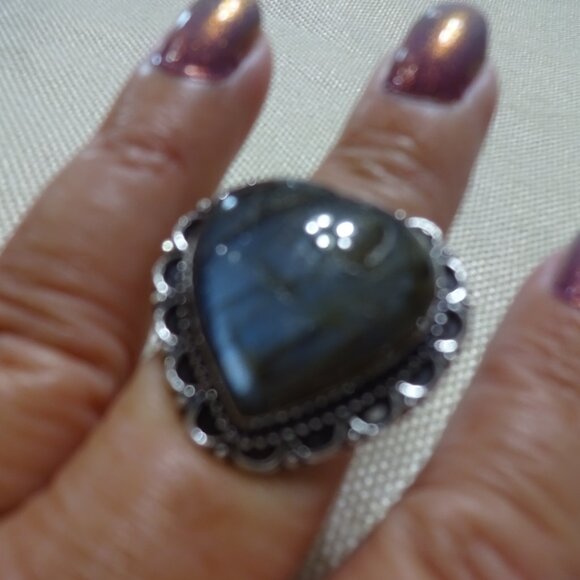 Beautiful LABRADORITE HEART Handmade Sterling 925 Ring Size 10.75 #203C - Picture 2 of 3